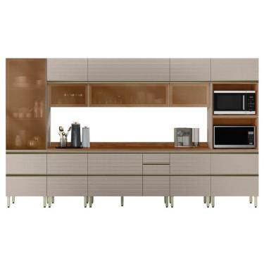 Imagem de Cozinha Modulada Proença 8 Peças Com Cristaleira E Aéreo 120cm Nogueira Touch/Nude Prime Tx - Demartêz