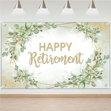 Imagem de Avezano Decoração de festa de aposentadoria verde sálvia com bolinhas douradas, pano de fundo para aposentadoria com folhas de vegetação, aposentadoria (1,8 x 1,1 m)