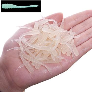 Imagem de ZZTWER Isca macia de minhoca vermelha com cheiro de 50 peças, isca de pesca realista com simulação realista de 45 mm iscas artificiais de silicone com sabor de camarão