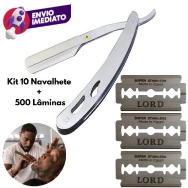 Imagem de Kit 10 Navalha 14cm Aço Inox Navalhete Barbear Profissional Barbeiro E