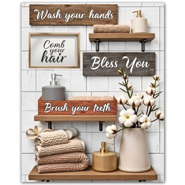 Imagem de ZUKIY Lembrete de rotina matinal de banheiro rústico - pôster rústico de casa de fazenda verde decoração de parede para banheiro home office - arte de parede de sálvia vintage para interiores de