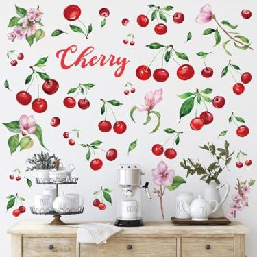 Imagem de Epakh 41 adesivos de parede de limão maçã cereja morango fruta decoração de parede para armário de cozinha janela país restaurante decoração de sala de jantar (estilo cereja)