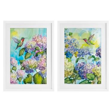 Imagem de Stupell Industries Conjunto de impressão emoldurada branca de beija-flores e hortênsias por Tim Coffey, 23 x 17