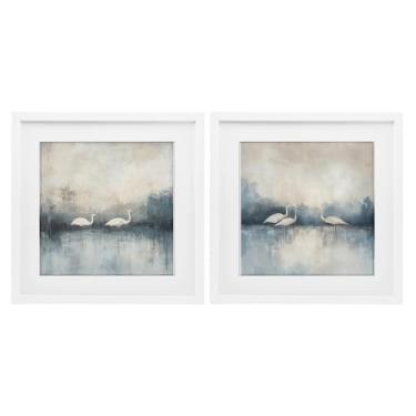 Imagem de Stupell Industries Still Waters And Soft Wings 2 Peças Impressão Emoldurada Branca Design Conjunto de Mona Grace, 13 x 13