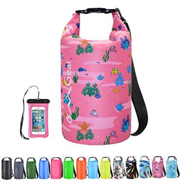 Imagem de Mochila impermeável impermeável impermeável impermeável para celular 40L/30L/20L/10L/5L saco seco flutuante para caiaque barco vela canoagem rafting caminhadas acampamento atividades ao ar livre, pink fish, 5L