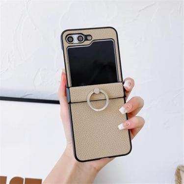 Imagem de Capa de suporte de anel de diamante com padrão de couro para Samsung Z Flip 6 5 4 3 ZFlip 6 Flip 5 4 Suporte de anel 3 em 1 capa, cáqui, para Samsung Z Flip3