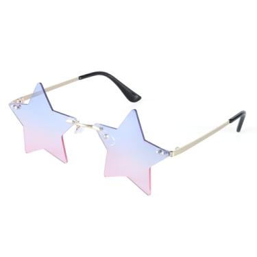 Imagem de Dazzleimart Óculos De Sol Sem Aro Com Estrela, Coloridos Para Mulheres, Pentagrama, Festa Halloween (Azul E Rosa)