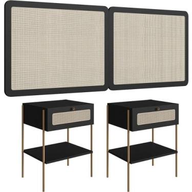 Imagem de Cabeceira Queen 160cm e 2 Mesas Laterais 1 Gaveta Industrial Indy A03 