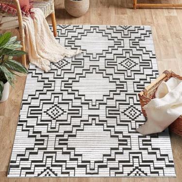 Imagem de ESSMOKO Tapete de sala de estar em estilo nórdico moderno, tapete de quarto, tapete de lã artificial, lavável na máquina, fácil de cuidar, 50 x 80 cm, padrão visual