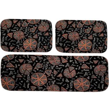 Imagem de Tapete de Cozinha Jogo 3 Peças Antiderrapante Emborrachado Estampado Toque Macio Super Resistente (Pizza)