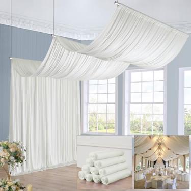 Imagem de Cortinas de teto marfim de 1,5 m × 10 pés para festas de casamento, 10 painéis de 1,8 m x 10 m, cortina de teto creme, sem rugas, fácil de drapear, pendurar e pendurar para eventos, igreja, palco