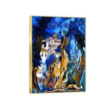 Imagem de BMZFYBS Impressão em tela pintura famosa imagem de parede - árvore em fundo - pôster moldura dourada para sala de estar banheiro decoração de casa 50 x 70 cm 20 x 27 pol