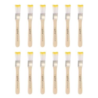 Imagem de HARFINGTON 20 pincéis pequenos de tinta plana de 1,5 cm e pincéis de nylon com cabo de madeira para pintura de arte faça você mesmo, móveis, cercas de armário, deck, parede, porta, guarnição, amarelo