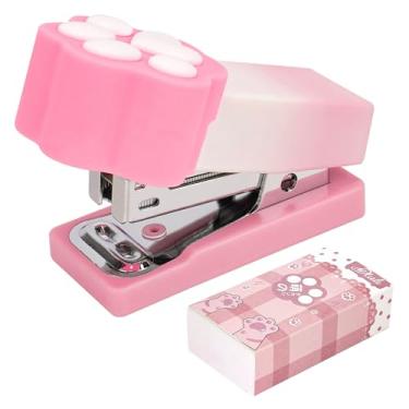 Imagem de TOCCOOL Mini grampeador com design de garra de gato, grampeador fofo de mesa gradiente rosa com grampos, capacidade para 2 a 15 folhas, acessório de mesa portátil, presente para estudantes ou