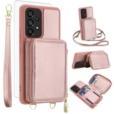 Imagem de Capa de celular para Samsung Galaxy A53 5G carteira celular com protetor de tela de vidro temperado alça transversal cordão RFID bloqueio de cartão de crédito A 53 G5 53A SM A536U 6,5 polegadas 2022