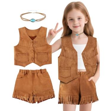 Imagem de Roupas infantis de cowgirl para meninas, fantasia marrom de Halloween, vestido de caubói para meninos e festas temáticas, Marrom, 9-10Y