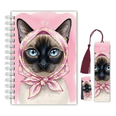 Imagem de Planner Diário de Leitura – Gata Cherry Fundo Rosa Fofo Aquarela | Capa Dura com Marcador Tassel e Marcador Magnético
