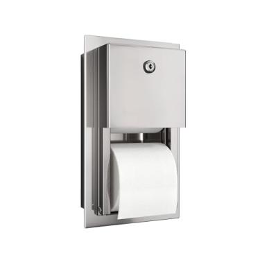 Imagem de Dispensador de papel higiênico comercial embutido, suporte de papel higiênico de aço inoxidável de 2 rolos. Suporte de parede, dispensadores de lenços de bloqueio para banheiro/banheiro