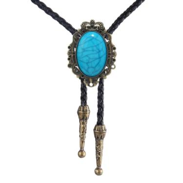 Imagem de AZORA Western Bolo Tie Men Cowboy Crown Gravata de Couro Cordão de Couro Pedra Ágata Goth Punk Retro Prata Bolo Colar para Mulheres, Bl034-coroa Truthree_browse-bin) ouro, adjuatable