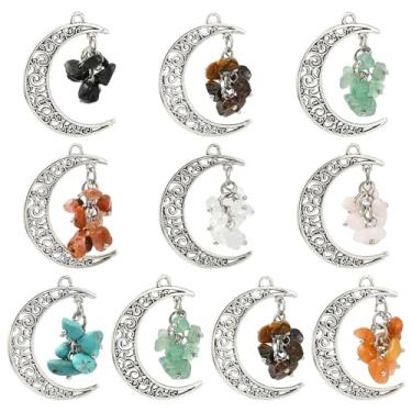 Imagem de Ipotkitt 20 peças, 10 cores, liga de prata antiga com lascas de pedras preciosas, pingentes de lua crescente, estilo tibetano, pingente celestial para joias faça você mesmo, pulseira, colar, brincos
