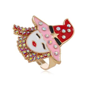Imagem de Izpack Anel de declaração de bruxa de strass para mulheres - Chapéu de bruxa esmaltado banhado a ouro, decoração de Halloween, anéis de dedo abertos, ajustáveis, anel de cristal, moderno, bijuteria de