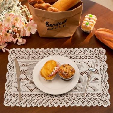 Imagem de 4 peças de jogo americano de renda para mesa de jantar vintage bordado floral toalha de mesa retangular para cozinha, sala de jantar, festa de chá, copo de casamento, decoração de vaso bege