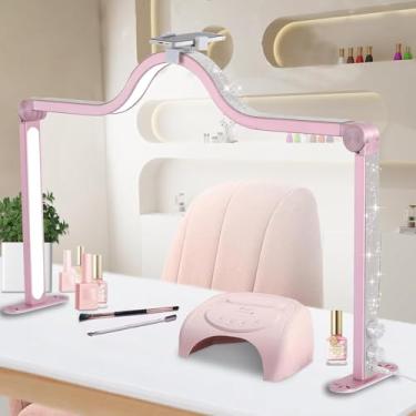 Imagem de KMLSHLL Luz de meia lua para mesa de unhas, lâmpada de tecnologia quadrada dobrável de 86,5 cm, regulável de 3000 a 6000 K para manicure, extensão de cílios, tatuagem, sobrancelhas, artesanato (ouro