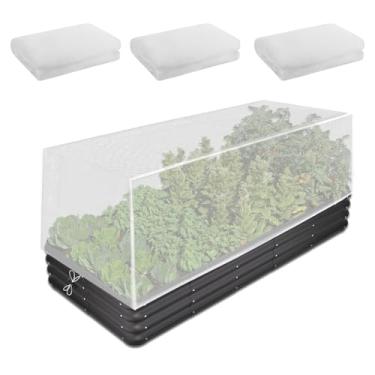 Imagem de Pacote com 3 redes de jardim para canteiros elevados, capa de cama elevada de 1,2 x 0,6 x 0,3 m com cordão, capas de jardim para proteção de canteiros elevados, legumes, frutas, flores