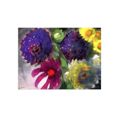 Imagem de Flores Pintura em tela Famosa Pintura Reprodução-Quadros para sala de estar-Dálias-Pôster e impressões 60x80cm Sem Moldura