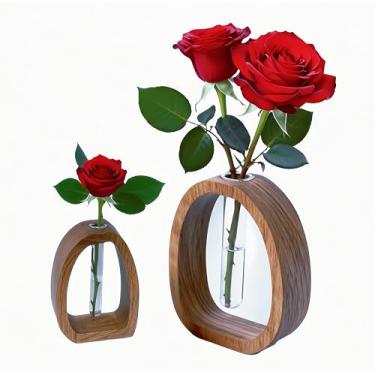 Imagem de Vaso de vidro de madeira maciça para decoração de plantas, adequado para uso doméstico e escritório (grande + pequeno, moderno, 2)