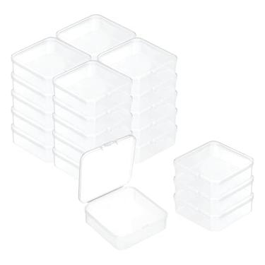 Imagem de PATIKIL 24 caixas de mini recipientes de plástico transparente, caixa organizadora de contas de 8,4 x 8,4 cm com tampa articulada, suporte quadrado, estojos de plástico para itens de joias, artesanato