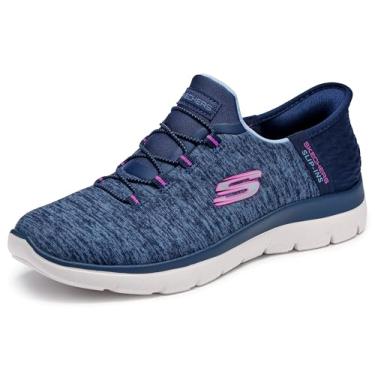 Imagem de Skechers Tênis feminino Summits Dazzling Haze Hands Free Slip In Seakers, Azul-marinho e roxo, 8 X-Wide
