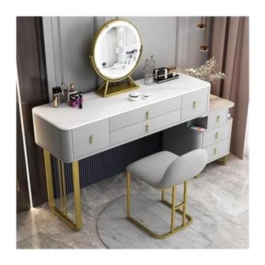 Imagem de Escrivaninha de penteadeira Toucador moderno, toucador de maquilhagem com espelho e gavetas espaçosas, armário, banco(Gray,Pequeno)