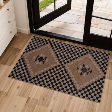 Imagem de LIVEBOX Easy Jute Tapete de entrada lavável quadriculado 5 x 7 cm, antiderrapante, ultrafino, entrada interna, tapete de cozinha pequeno, sem galpão, tapete de juta para corredor, quarto, banheiro