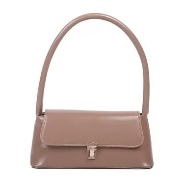 Imagem de Base'ic Bolsa baguete feminina de couro PU – Bolsa de ombro pequena elegante com fecho de trava para uso diário e casual, Bege, Small