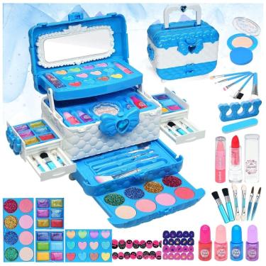 Imagem de Kit de Maquiagem Infantil com 57 Peças para Crianças de 4 a 12 Anos, HERAPFANN Frozen, Azul