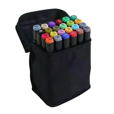 Imagem de Kit Canetas Marcador Permanente Double Tip 24 Cores - Canetinhas Hidrográficas Dupla Ponta para Artistas, Estudo e Profissional com Estojo