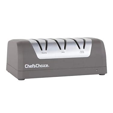 Imagem de Chef'sChoice Afiadores de facas elétricos com bateria recarregável para facas retas e serrilhadas de 20 graus usando abrasivos 100% de diamante, 3 estágios, cinza
