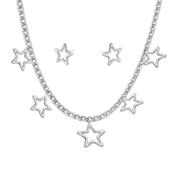 Imagem de Tazamcas, Conjunto Feminino de Colar Choker e Brinco em Aço Inox de estrela – Hipoalergênico - Presente para adolescente menina