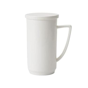 Imagem de GRFIT Caneca 500 ml Super Capacidade Bone China Xícara de Café Simples e Bonita com Tampa Copo de Leite, Caneca de Café Branca