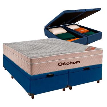 Imagem de Cama Box Bau Blindado Queen + Colchão Molas Ensacadas Airtech Ortobom