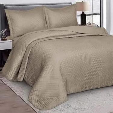 Imagem de Kit Colcha Camesa Virtuos Casal 220x240cm Bege 3 Peças