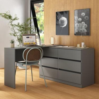 Imagem de Escrivaninha Em L 120cm Com 6 Gavetas Flex Multimóveis Mp6030 Grafite