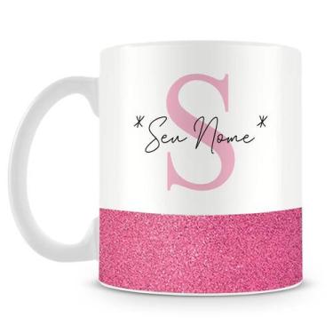 Imagem de Caneca Personalizada Base Glitter Rosa com Nome - Amo Canecas