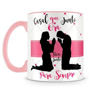 Imagem de Caneca Personalizada Casal que Ora Junto Rosa com Nome - 325ml - Amo C