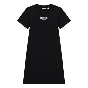 Imagem de GUESS Vestido canelado de manga curta ecológico para meninas, Preto Jet, 14 Anos