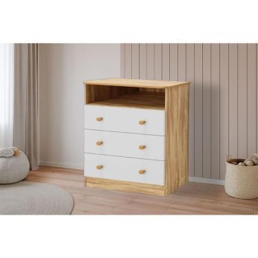 Imagem de Cômoda Infantil Quarto Smim 3 Gavetas MDF com Puxadores Branco Amendoa com Nicho