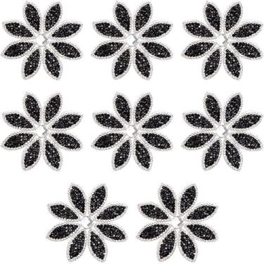 Imagem de 8 peças de apliques de strass Hotfix de flores de 7,6 cm de diâmetro, apliques de strass de flor preta, apliques de cristal, aplique de enfeite de cinto para mulheres, vestido de festa nupcial