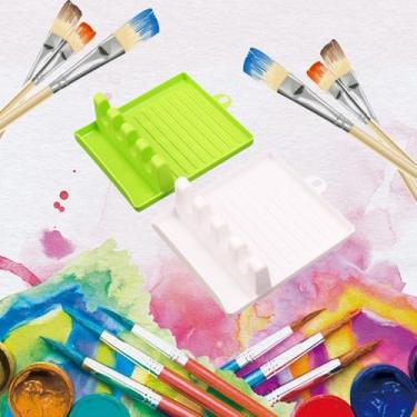 Imagem de Suporte de pincel de pintura de 3 peças com 4 compartimentos, suporte DlY Art BrushRest, paleta de cores de tinta aquarela, suporte de pincel de pintura a óleo Watercoloacrílico, suporte de caneta de