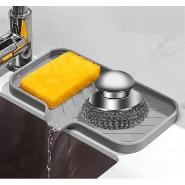 Imagem de Suporte de sabão de silicone, saboneteira de silicone para garrafa, bandeja de esponja de pia para banheiro e cozinha (cinza)